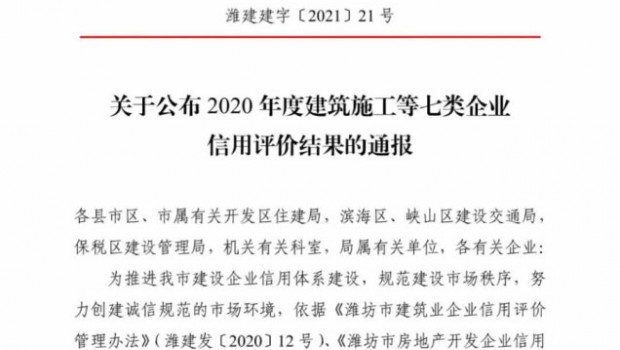 【濰坊市住建局通報(bào)】2020年度全市房地產(chǎn)開發(fā)企業(yè)信用評價(jià)結(jié)果